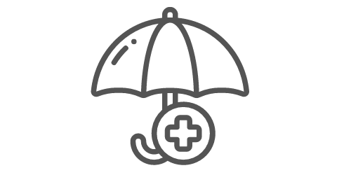 Icon of an umbrella with a health logo at the bottom indicating saving for a rainy day